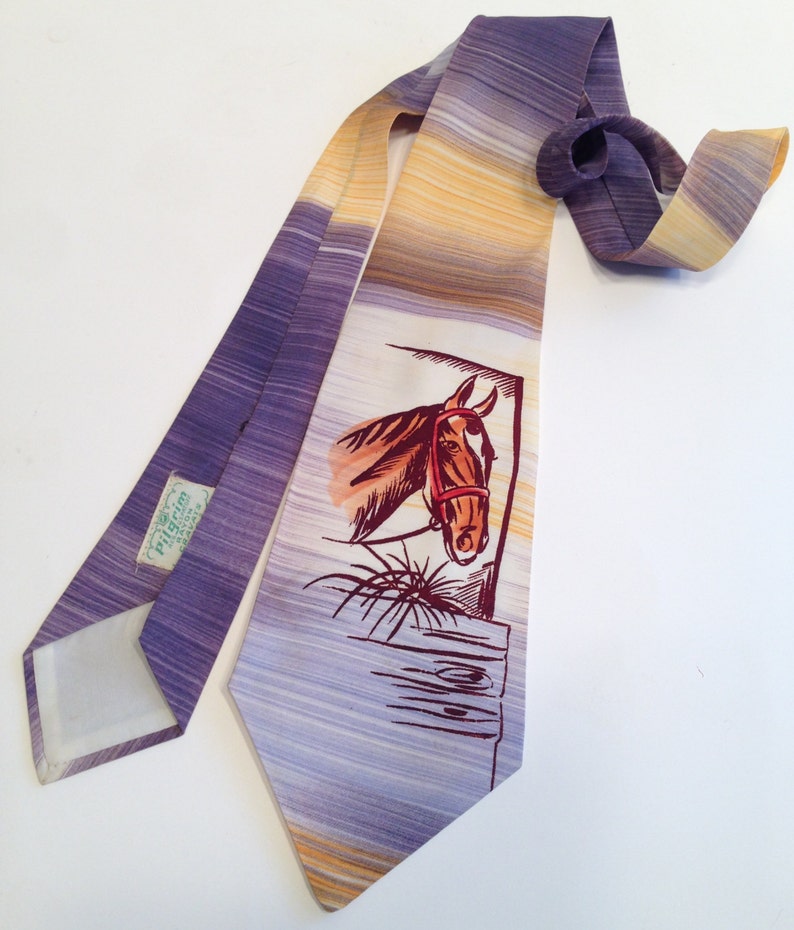 Vintage 1940'S HORSE Tie Hand Painted Vintage Novelty Tie PILGRIM LABEL Individually Hand Painted image 1