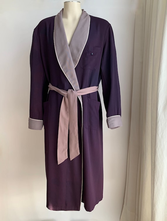 1940'S Gabardine Lounge Robe - 2-Tone Navy & Gray… - image 1