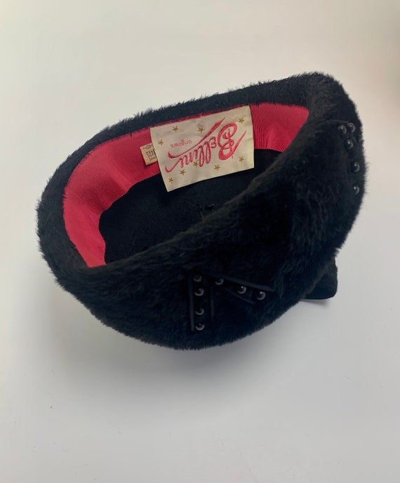 1950-60'S Fur Felt Hat - Beanie Tam - Long Black … - image 7