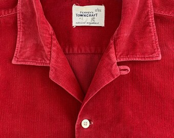 1950's Red Corduroy Shirt - PENNEY'S TOWNCRAFT - All Cotton