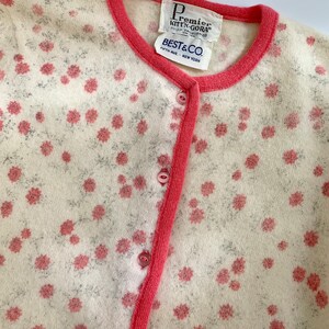 Early 1960'S Cardigan Sweater BEST & CO. Fifth Avenue Screen Printed with Pink on Cream Knit Size Small image 5