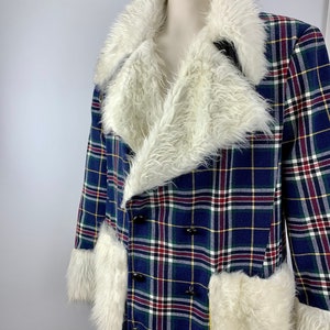 1970'S Pimp Jacket Faux Fur & Wool Plaid Austin Powers Style Fully Lined NOS Dead-Stock /Men's Size Large image 7