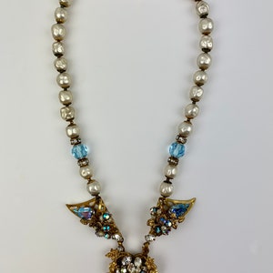 1940's-50's Necklace with Aurora Borealis Faceted Crystals, Faux Pearls and Rhinestones 16 Inch Length image 3