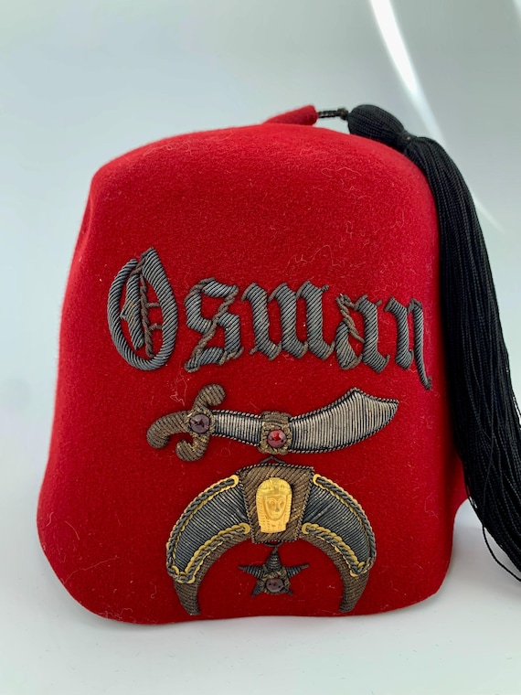 1940'S Masonic Shriner's Fez - Deep Red Wool Felt - OSMAN - the