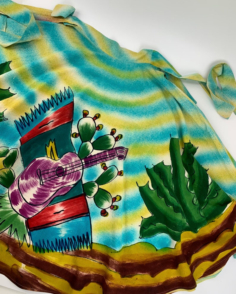 1950's Mexican Full Circle Skirt Hand Painted Details Souvenir Skirt Border Print 27 Inch Waist 232 Inch Sweep image 8