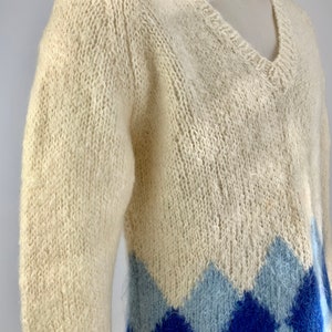 1950's-60's MOHAIR V Neck Sweater BRENT Label Two Tone Blue Argyle Diamonds Made in ITALY Men's Size Large image 7