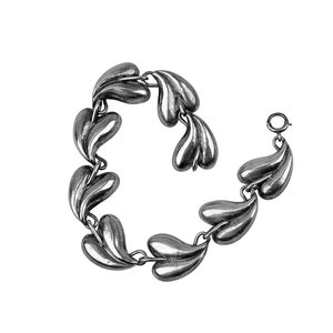 1950'S-60'S Heart Bracelet - Sterling Silver - Taxco - 9 Linking Hearts - Spring Ring Clasp - 8-1/2 Inches Long