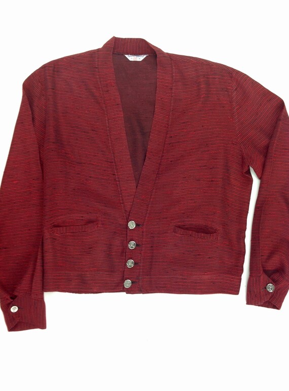 deep red cardigan