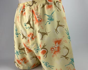 Vintage 40s Novelty Print Rayon Pajama Shorts - Men's Size 34