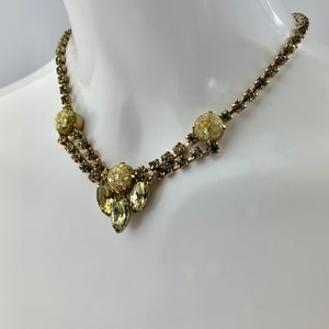 1950's Crystal Necklace in Golden Colors 3 Marquise shaped Baguettes in Citrine All Prong Set Crystals 15 Inch Choker Length image 3