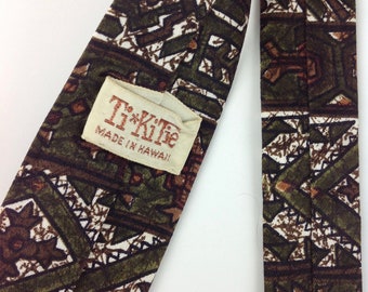 1960's Ti*Ki*Tie - Made in Hawaii - All Cotton - Narrow Square-end - Mod TiKi Print