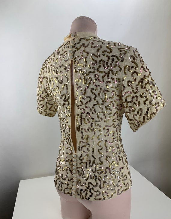 1940's Rayon Sequin Crepe - Antique Gold Iridesce… - image 4