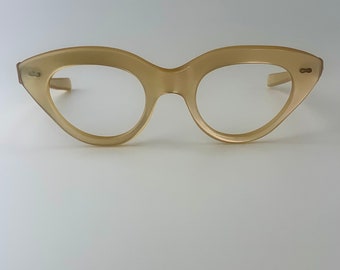 Vintage 1950'S Cat Eye Glasses - Light Gold Colored Plastic Frames - Optical Quality Frames