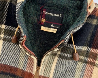 1950's Wool Plaid Jacket Boxy Cut TOWNCRAFT PENNEYS Leather Lacing