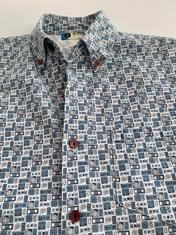 1960's Shirt - All Cotton - FINK Label - Tiny Blu… - image 4