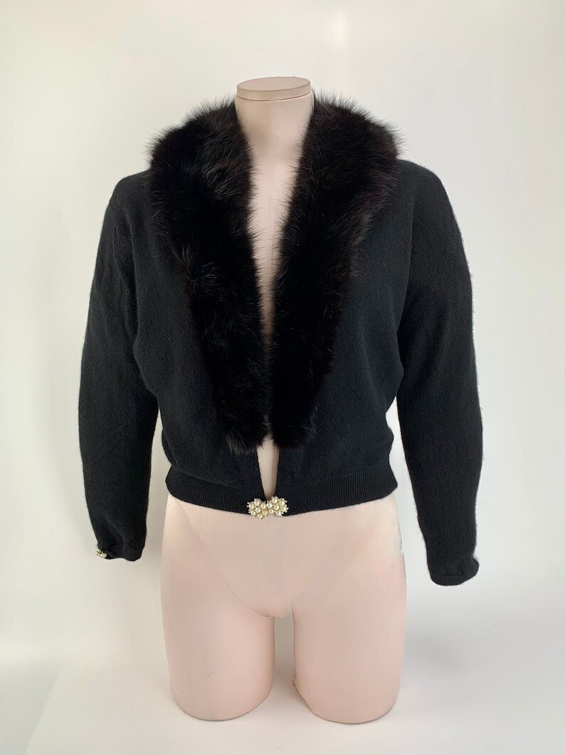 1950's Cashmere Sweater with Mink Collar 100% Pure Cashmere PRINGLE Made in Scotland Women's 36 Tailored Small to Medium image 1