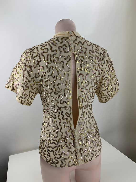 1940's Rayon Sequin Crepe - Antique Gold Iridesce… - image 8