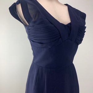 1950's Wiggle Dress Empire Waist Navy Rayon Fabric Interesting Deep V Neckline Size Medium image 4
