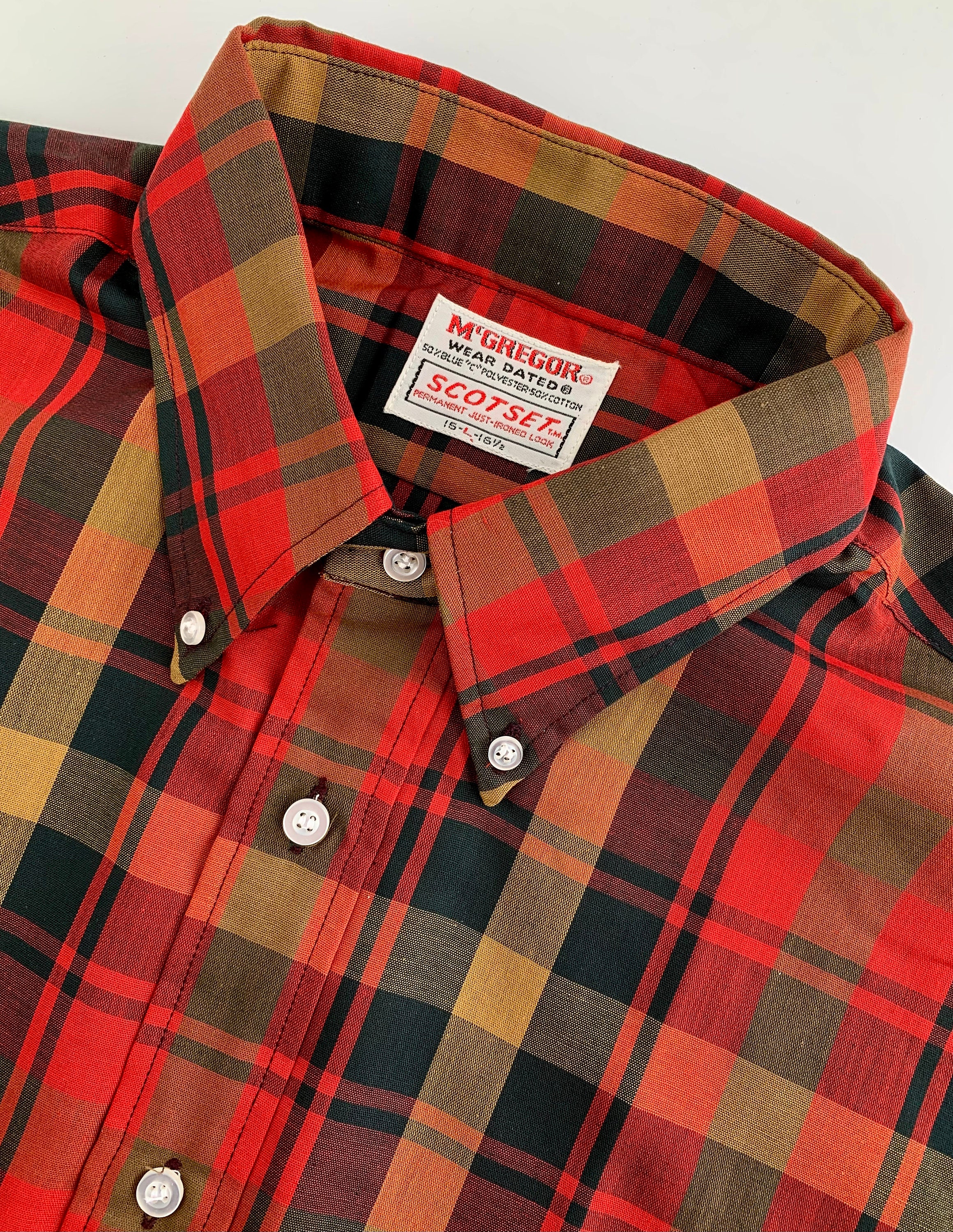Early 1960's NOS Shadow Plaid Mcgregor Label Poly/cotton Blend Red & Black Ombre Plaid Buttondown Collar Men's Large DEADSTOCK - Etsy Early 1960's NOS Shadow Plaid Mcgregor Label Poly/cotton Blend Red & Black Ombre Plaid Buttondown Collar Men's Large DEADSTOCK - Etsy