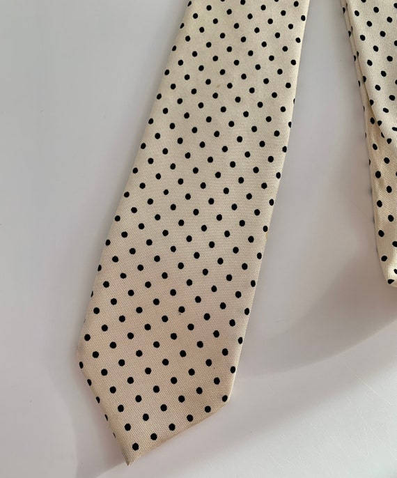 Early 1960's Polka Dot Tie - Small Black Polka Do… - image 4