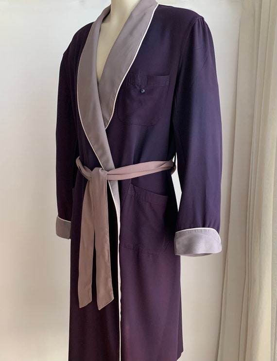 1940'S Gabardine Lounge Robe - 2-Tone Navy & Gray… - image 6