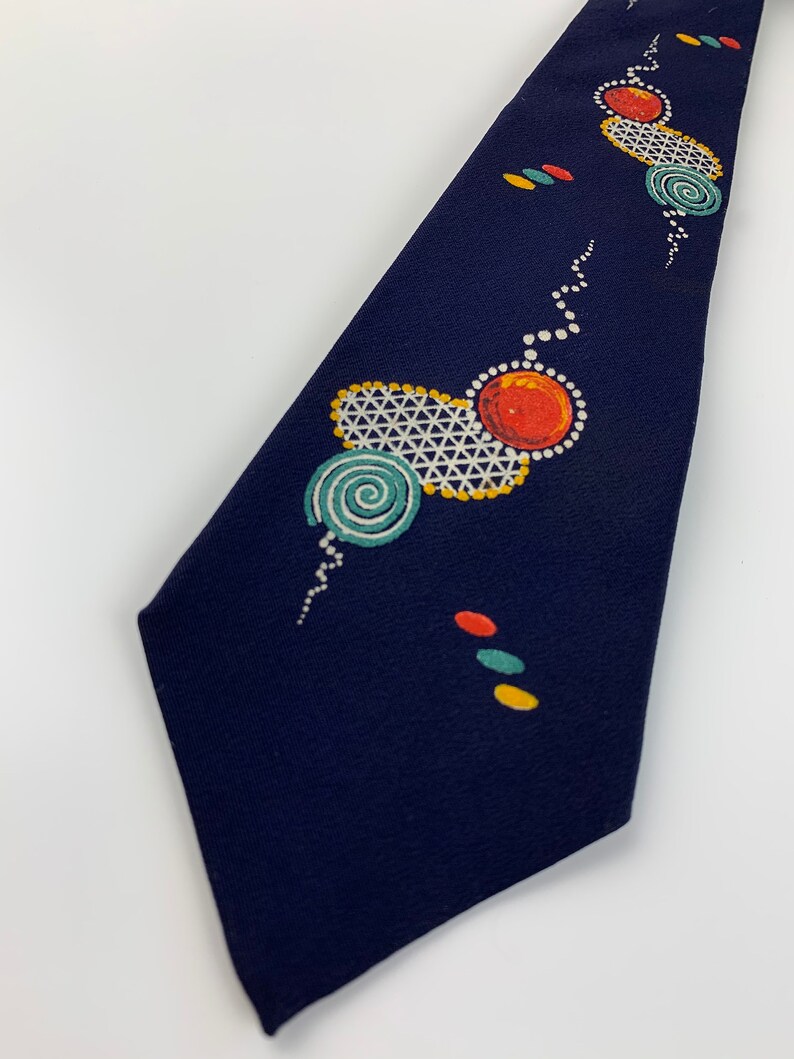 PENNEY/'S TOWNCRAFT Mint Condition Avant Garde Print 1950/'S Hand Stenciled Tie Vivid Colors