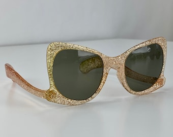 Late 1940'S Early 50'S Sunglasses - Glitter Encrusted Translucent Plastic Frame- New UV Glass Lenses - Optical Quality - Rare