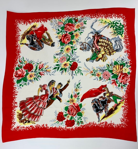 Vintage 1940's-50's Mexican Souvenir Scarf - Tradi