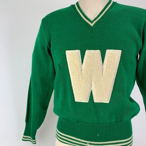 1965 Varsity Lettermans Sweater Embroidered W Patch V-Neck Pullover All Worsted Wool Men's Size Medium image 6