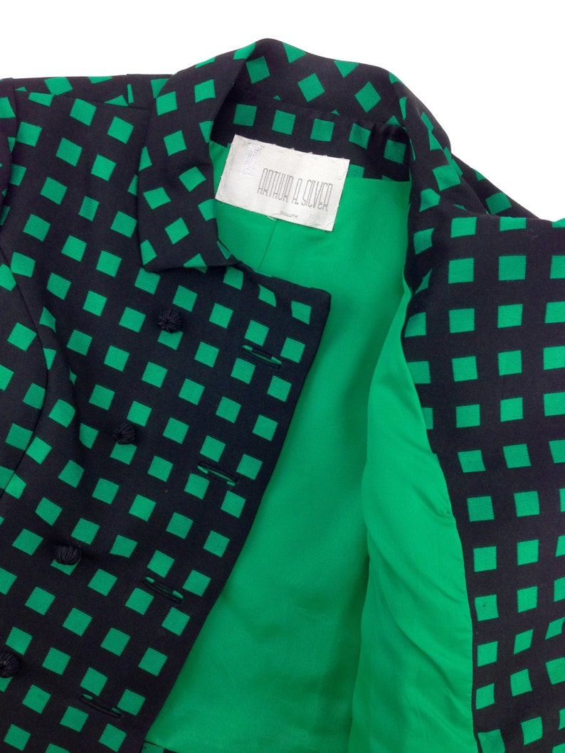 1950/'S Silk Suit Jacket Fully Lined All Silk Green /& Black Check Women/'s Size Small to Medium