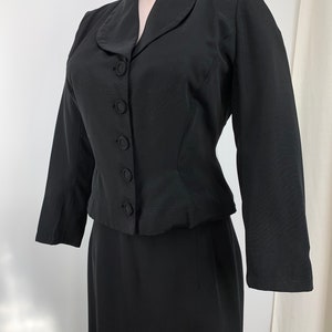 1940s Black Rayon Skirt Suit with Faille Trim