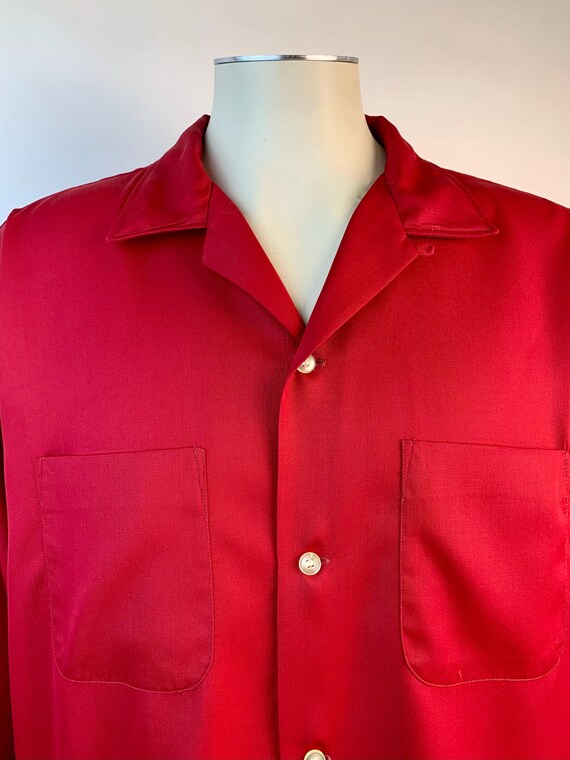 1950's Gabardine Shirt - Vivid Red Rayon - PENNEY'S T… - Gem