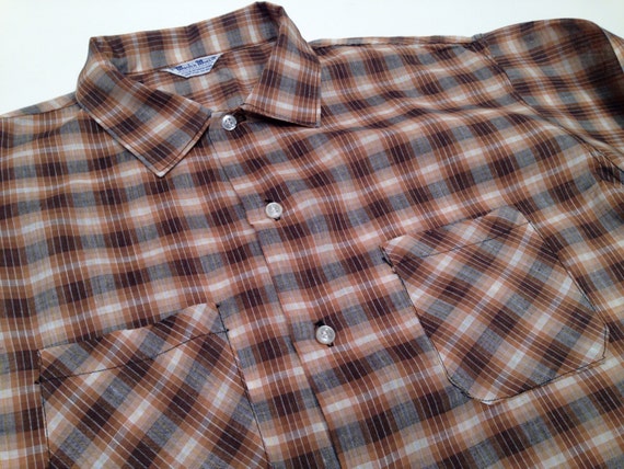 années 1960 lumière poids Brown Brown Brown coton Plaid Shirt avec un poches plaquées / / hommes gros a89ef6 années 1960 lumière poids Brown Brown Brown coton Plaid Shirt avec un poches plaquées / / hommes gros a89ef6