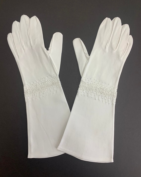 Gants De Robe Vintage Femme - Couleur Blanc Shearling - Taille S - Années 1940-50