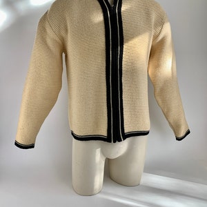 1950'S-60'S MOD Zip Cardigan BRENTWOOD SPORTSWEAR Heavy Territory Wool Butter Cream Body with Black Details Men's Medium to Large image 6
