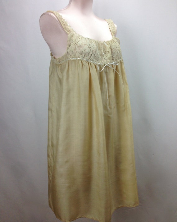 1920'S SILK Teddy / Cotton Hand Crochet / Empire Waist / Negligee