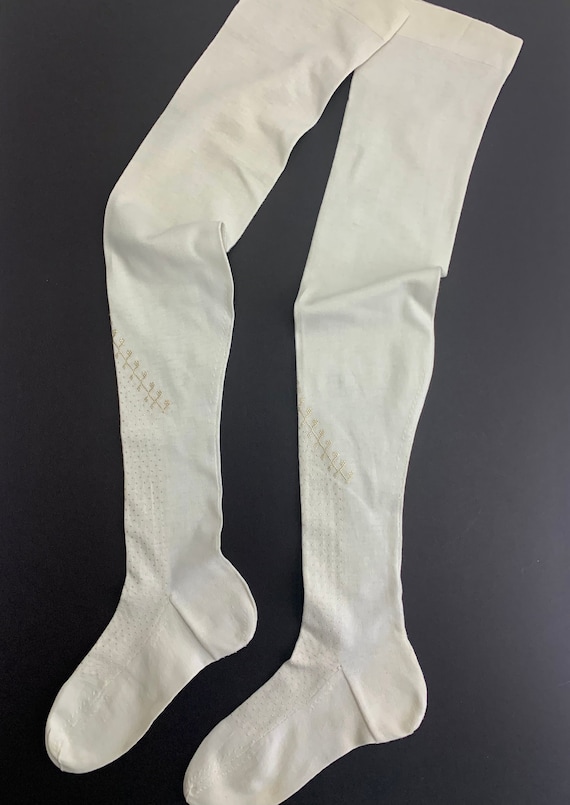 Authentic 1910's-1920's Long Stockings - Creamy W… - image 9