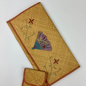 Cartera japonesa de los años 40 con monedero - Vintage hecho a mano - Bambú tejido - Forrado de algodón - Bambú suave y flexible - Muy utilizable