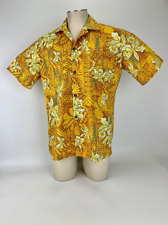 1960's Hawaiian Shirt - All Cotton Fabric - Golden