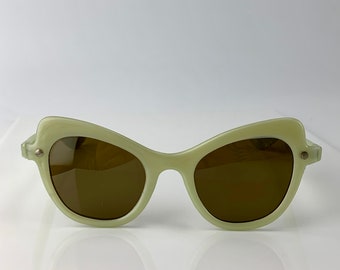 1950's Sunglasses - Light Green Plastic Frame - Original Brown Glass Lenses - Metal Hinges