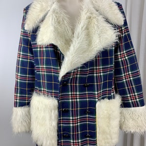 1970'S Pimp Jacket Faux Fur & Wool Plaid Austin Powers Style Fully Lined NOS Dead-Stock /Men's Size Large image 4