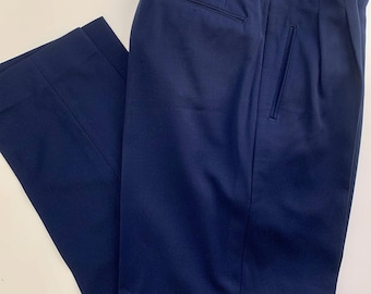 50er Jahre Bundfaltenhose - Marineblaue Woll Gabardine - Weites Baggy Bein - 31 Inch Taille