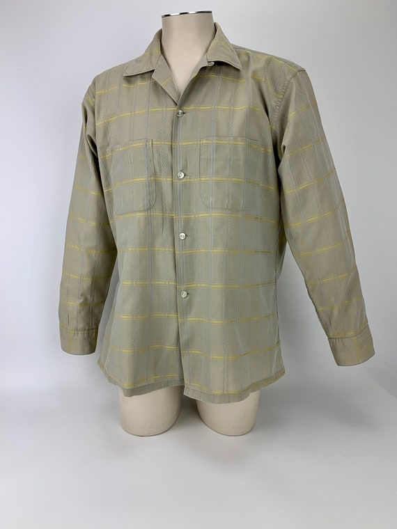 1950's Plaid Shirt All Cotton ARROW Label Putty, Yellow & Gray