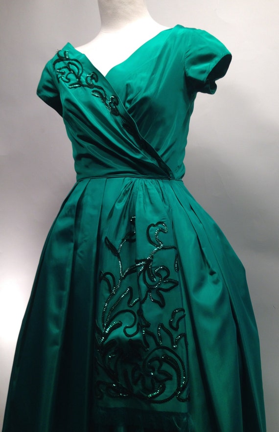 1950's Taffeta Formal - EMMA DOMB Label - Emerald 