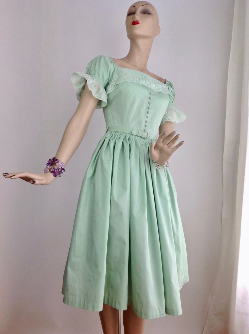 1950's Cotton Dress Nipped Waist Full Pleated Skirt - Etsy