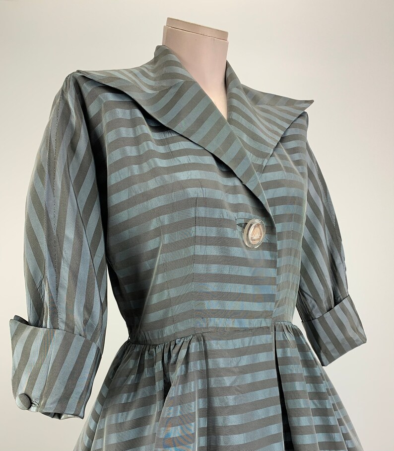 Vintage 1950s Stripe Taffeta Wrap Dress by Maxan