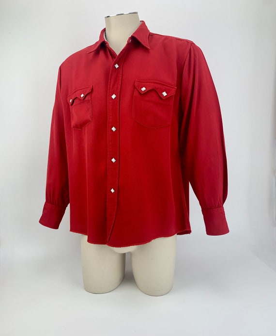 1940'S Western Shirt Red Rayon Gabardine Square Metal - Etsy Canada