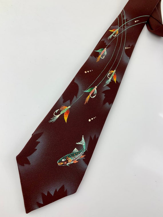 1950'S-60'S Hand painted Tie - All Silk - FISH wit