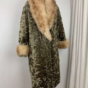 Rare Find 1920's Faux Fur Coat with Natural Fur Trim Cocoon Fur Wrapped Great Gatsby Size Small plus some image 2