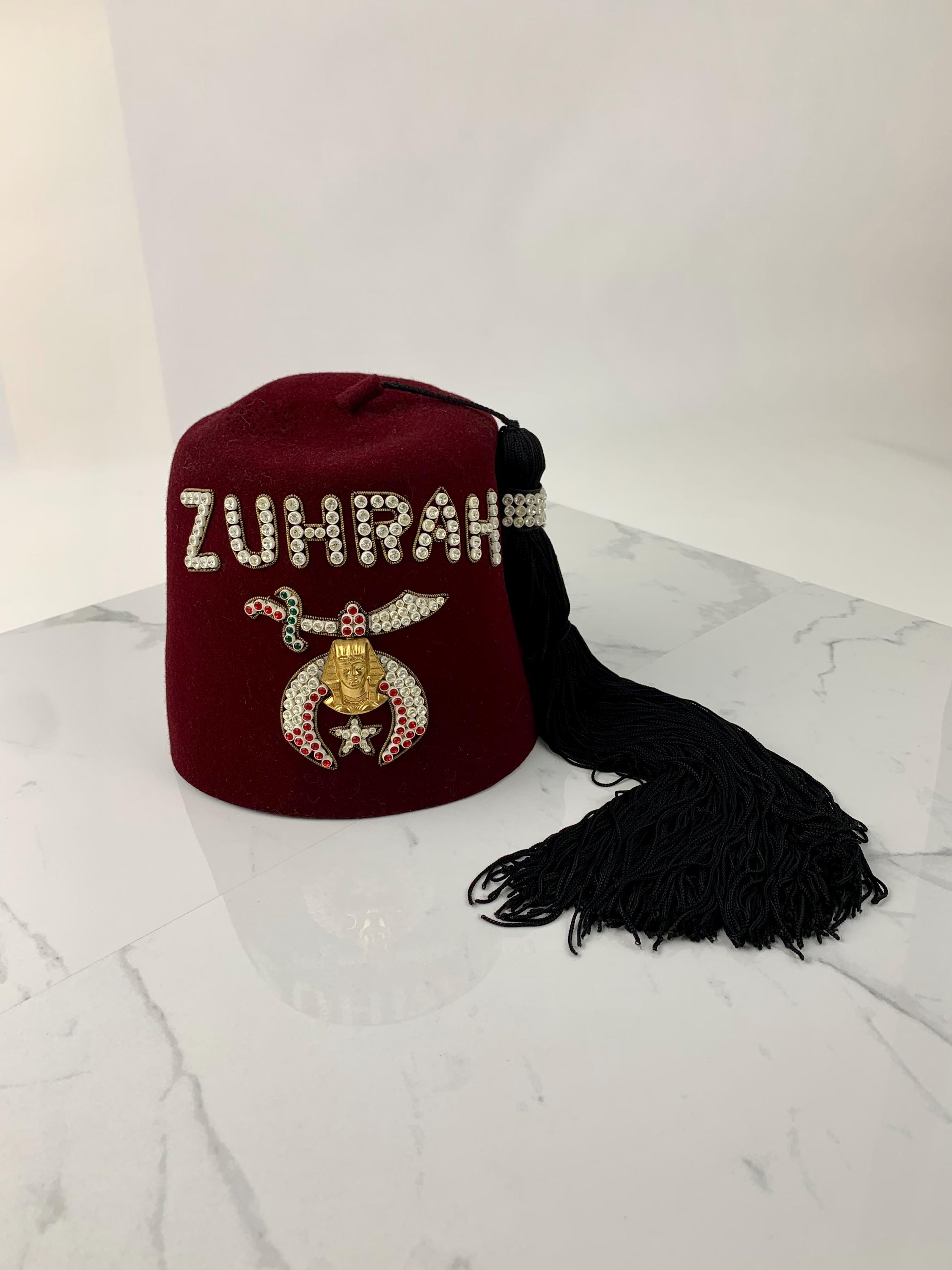 Vintage 1940s red wool embroidered with tassel fringe cap Moroccan Fez style 1950 main image 3
